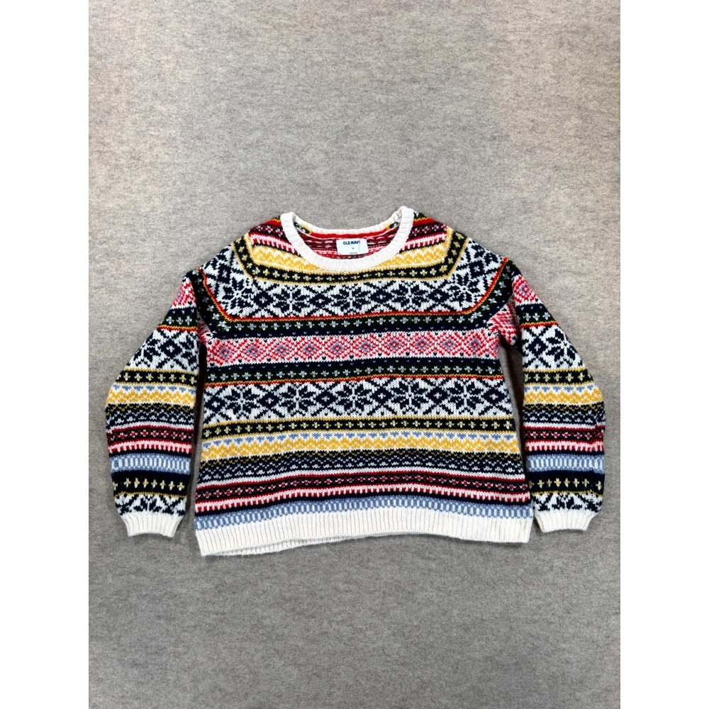 Old Navy Womens XS Multicolor Fair Isle Crew Neck Balloon Sleeve Sweater 646552